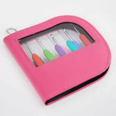 KnitPro Waves 膠手柄系列鈎針套裝 - Neon Pink leatherette case